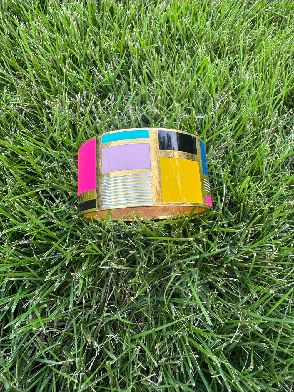 kate spade Multicolor Geometric Enamel Cuff Bracelet with Gold Accents